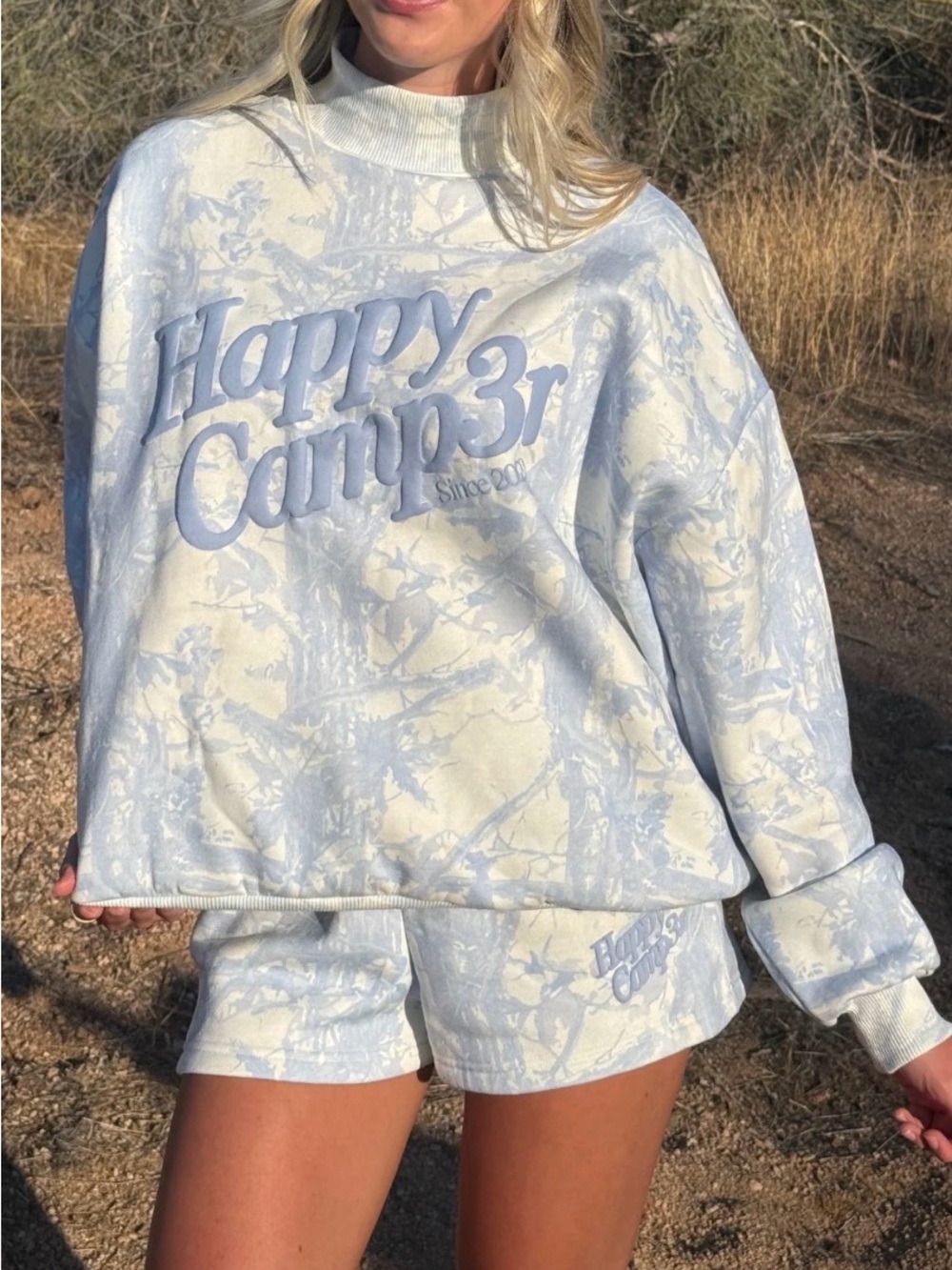 Happy Camp3r Blue Camp Sweatshirt & Shorts Set NWOT